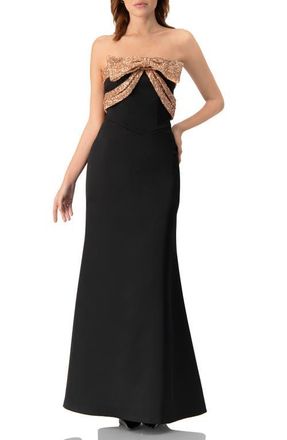 Ivonne Long Strapless Dress with Sequin Bow in Black at Nordstrom, Size 14