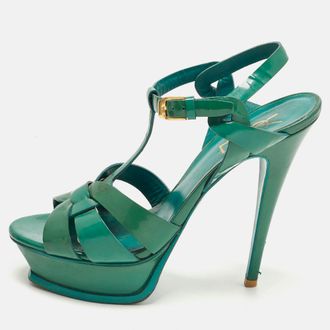 Saint Laurent Saint Laurent Tribute Size 37 Green Patent Leather Ankle Strap Sandals