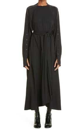 Proenza Schouler Buttoned Long Sleeve Belted Midi Dress in Black at Nordstrom, Size 2