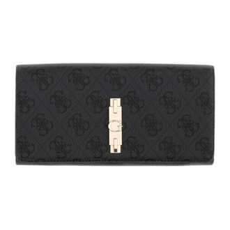 Guess Yvonne Logo Maxi Portemonnee - Dames - Portefeuilles - Zwart - ONE Size - Leer - Accessoires