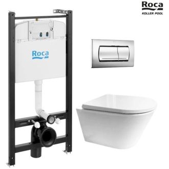 Roca Roca - Bastidor Active Pack Cisterna Empotrada Y Pulsador Cromo Brillo Con Inodoro Suspendido Vortex Orion Tapa Envolvente De Kp