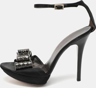 Ferragamo Black Satin Bow Embellished Ankle Strap Sandals