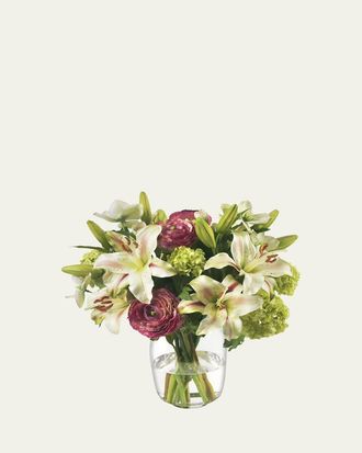 Diane James Home Lilies, Ranunculus, and Snowballs 16 Faux Floral Arrangement in Glass Vase