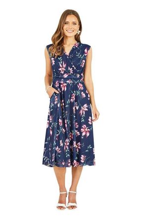 Yumi Mesh Stretch Midi Dress With Pockets in Navy at Nordstrom, Size 12
