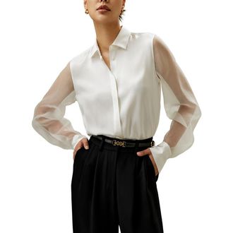 LilySilk Ethereal Silk Shirt in Natural White at Nordstrom, Size X-Small