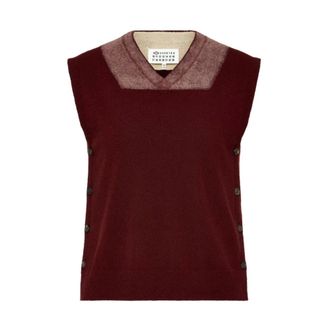 Maison Margiela V-neck Knit Top - female - Maison Margiela - V-neck Knitwear - Red - S - Knitwear