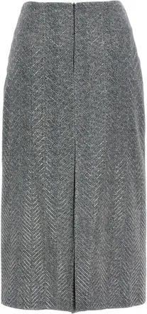 Ermanno Scervino Herringbone Rhinestone Skirt - gray