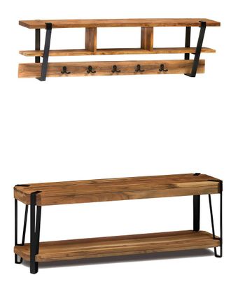 Alaterre Ryegate Natural Live Edge 48In Bench With Coat Hook Shelf Set