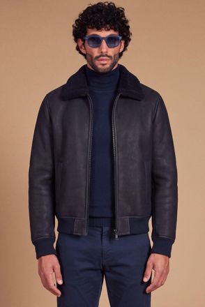 D'Arienzo Montone Shearling blu bomber collo camicia DArienzo, Seleziona Taglia 46, Colore Blu