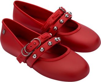 Melissa Stud Mary Jane Soft Ballerina Flat in Red at Nordstrom, Size 10