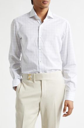 Isaia Check Button-Up Shirt in White at Nordstrom, Size 45