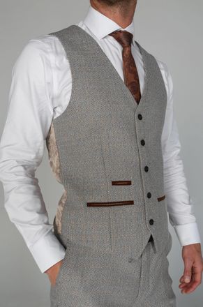 PAUL ANDREW Ralph Tweed Check Cream Waistcoat