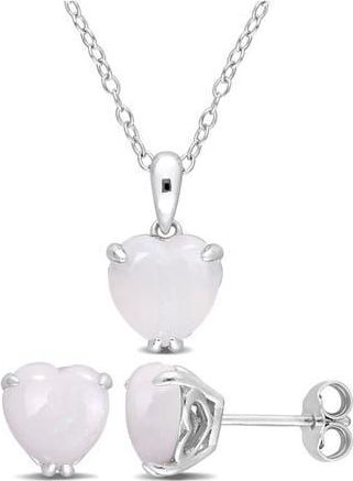Delmar Heart Cut Opal Stud Earrings & Pendant Necklace Set in White at Nordstrom Rack