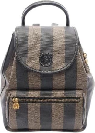 Fendi Pre-owned Pequin Coated Canvas Leather Backpack - Dames - Vintage Rugzakken - Bruin - ONE Size - Leer - Vintage