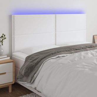 vidaXL Cabecero Con Luces Led Cuero Sint&eacute;tico Blanco 200x5x118/128 Cm Vidaxl