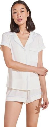 Eberjey Gisele Short Pajama Set Womens White Stretch Straight Hem ASM34