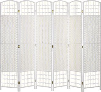 HOMCOM Homcom Biombo Separador De Ambientes De 6 Paneles 240x170 Cm Divisor De Habitaci&oacute;n Plegable De Cuerda De Papel Y Marco De Madera Decoraci&oacute;n Blanco