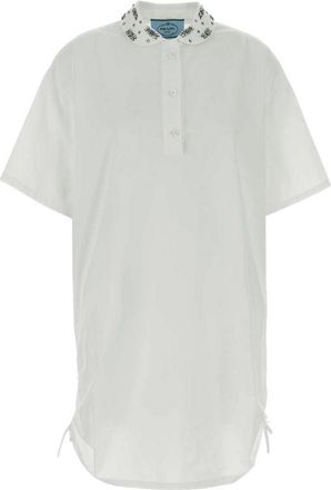 Prada White Embroidered Shirt Dress
