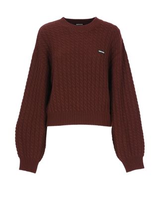 Rotate Braid Pattern Bordeaux Knit Sweater With Logo Detail