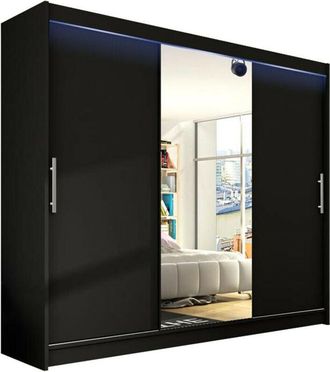 Mirjan24 Mobilier1 - Armario Closico 122, Negro, 215x250x58cm, Puertas de armario: Correderas, Número de estantes: 0, led