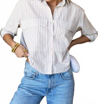 Emerson Fry Oversized Pocket Shirt In Rust Stripe