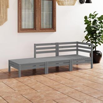 vidaXL Set Divani Da Giardino 3 Pz Grigio In Legno Massello Di Pino - Vidaxl
