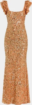 Mac Duggal Ruffle-Trim Sequin Trumpet Gown