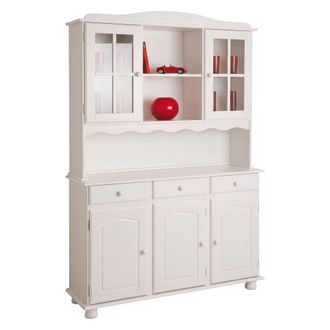 Dmora Dmora Buffet Avec Trois Portes Et Tiroirs Avec Vitrine Sup&eacute;rieure, Couleur Blanche, 130 X 198 X 32 Cm