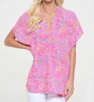 Adrienne Confetti Delight V-Neck Top In Pink