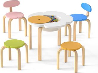 Costway Flower-shaped Children Table Set Wooden Play and Activity Table-Colorful