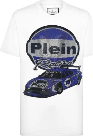Philipp Plein Jersey T-shirt Ronde Hals SS Strass Cars Racing - Heren - T-shirts - Wit - 4XL - Katoen - Tops