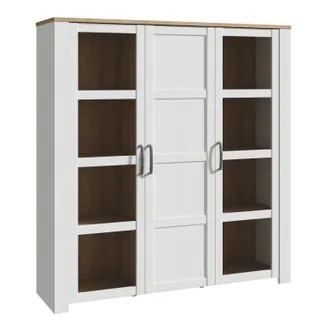 Furniture To Go Bohol Large Display Cabinet inc. 4x LED Lights in Riviera Oak/White in White