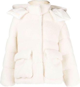 Off-white Arrows fleece-texture puffer jacket - women - Wool/Cotton/Polyester/Feather - 38 - Neutrals