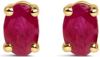House of Brilliance 14K Gold Oval Cut Gemstone Birthstone 5x3 mm Stud Earrings in Yellow | Red Ruby at Nordstrom