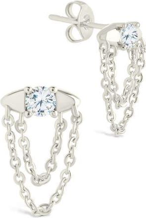 Sterling Forever Bowie Cubic Zirconia Chain Drop Stud Earrings in Silver at Nordstrom Rack