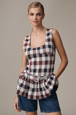 Maeve Belted Drop-Waist Peplum Tank Top