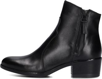 Omoda Zwarte leren enkellaarzen Badia - Dames - Laarzen met Hak - Zwart - 38 EU - Leer - Schoenen