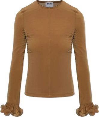 Moschino Top met decoratief afgewerkte mouwen - Dames - Blouses - Bruin - M - Leer - Overhemden