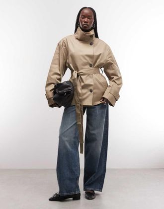 Weekday trench corto con collo alto in beige in esclusiva per ASOS-Neutro
