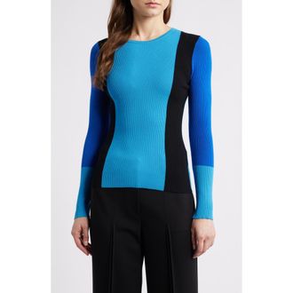 Elie Tahari The Delia Colorblock Rib Sweater in Cosmic Blue Colorblock at Nordstrom Rack, Size X-Small