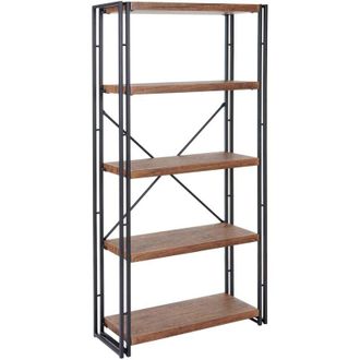 Hhg Libreria scaffale industriale 3D mdf 080 5 ripiani 80x165cm legno metallo color rovere scuro
