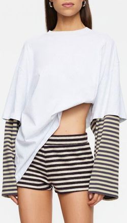 Lioness Bottega Layered Long Sleeve Cotton Tunic Top in Beige Stripe at Nordstrom, Size X-Large