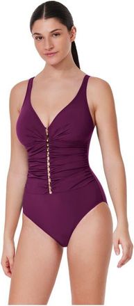 Gottex Tutti Frutti D-Cup V-Neck Gold Beaded One Piece in Wine at Nordstrom, Size 10