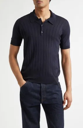 John Smedley Williams Merino Wool & Cotton Polo Sweater in Navy at Nordstrom, Size X-Large