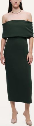 Nocturne Off-Shoulder Foldover Column Midi Dress in Dark Green at Nordstrom, Size X-Small Eu