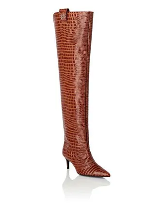 Philipp Plein Low-Heel Overknee Boots Cocco Print Women in Brown at Nordstrom, Size 37