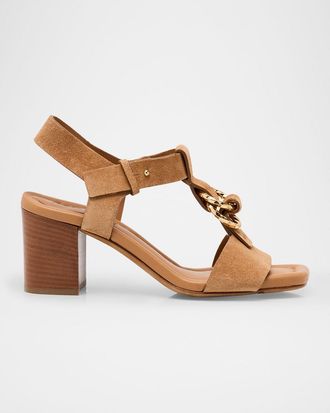 Ulla Johnson Milla Suede Ring T-Strap Block-Heel Sandals
