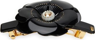 Alexandre de Paris Faux Pearl Flower Barrette in Black at Nordstrom