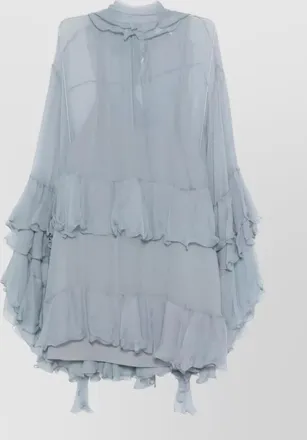 Chlo&eacute; silk ruffled tiered long-sleeve mini dress