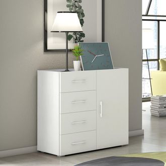 Terraneo Mueble Multiusos Terraneo De 4 Cajones Con Puerta Y Bandeja Superior Efecto Cemento Blanco, 90x41x87 Cm